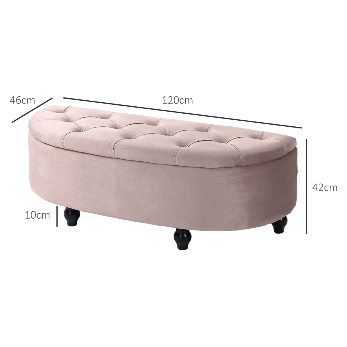 HOMCOM Tufted Semi-Circle Storage Ottoman Bench, Pink