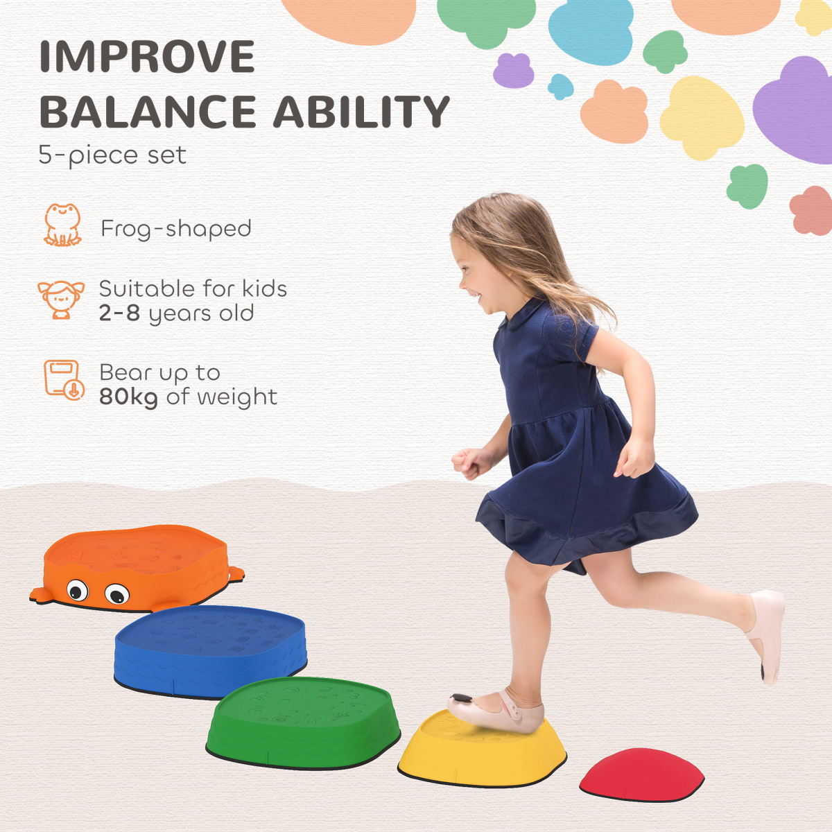 AIYAPLAY 5-Piece Kids Frog-Shaped Balance Stepping Stones