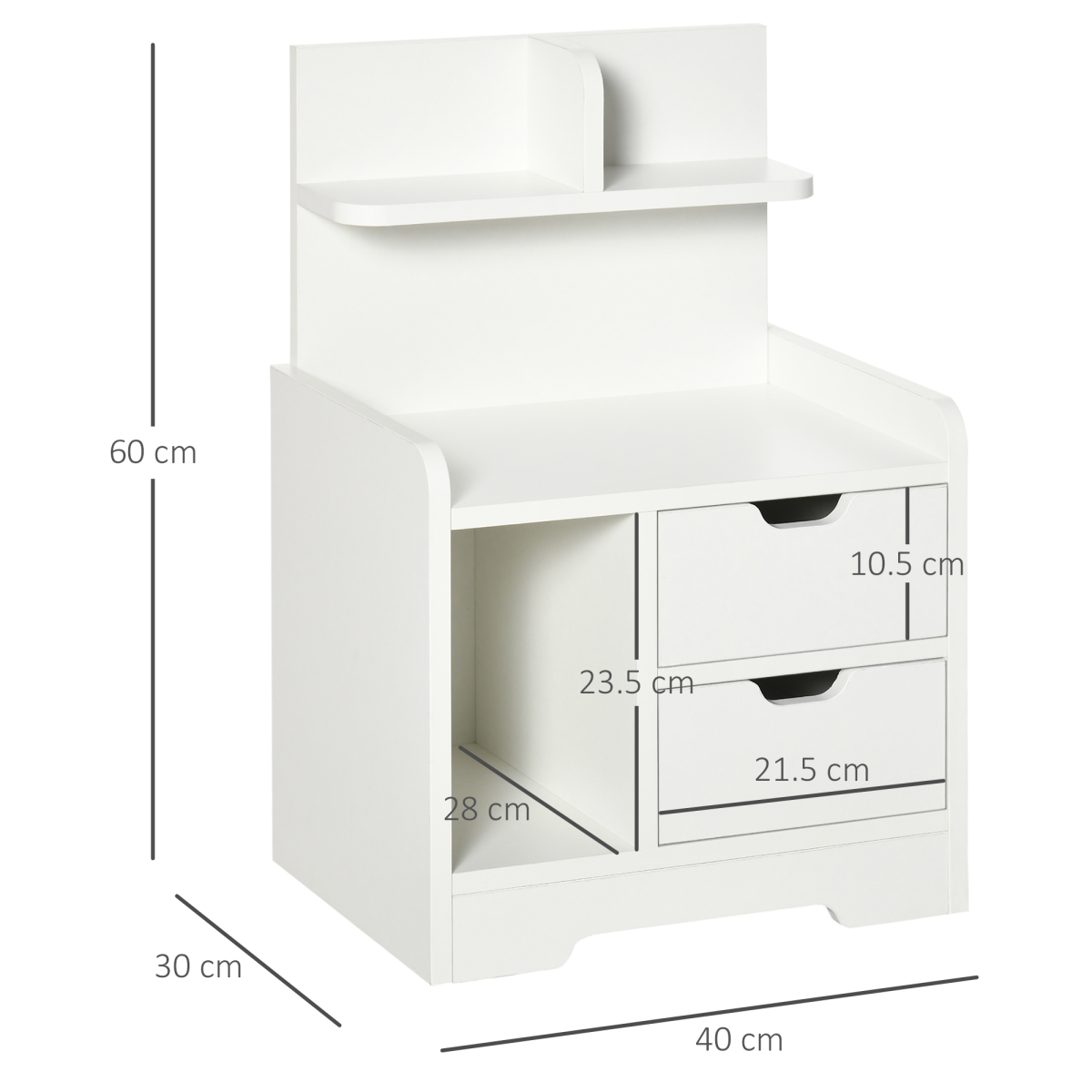 Modern Bedside Table with 2 Drawers and Storage Shelves, Nightstand for Bedroom and Living Room