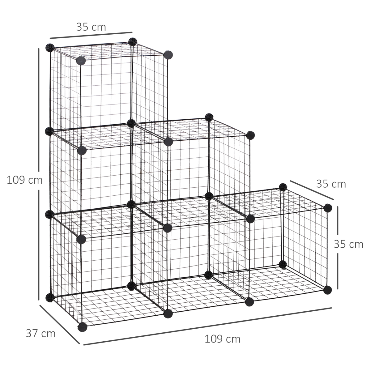 HOMCOM DIY 6 Cube Wire Storage Cabinet Organiser, Black, 111L x 37W x 111H cm