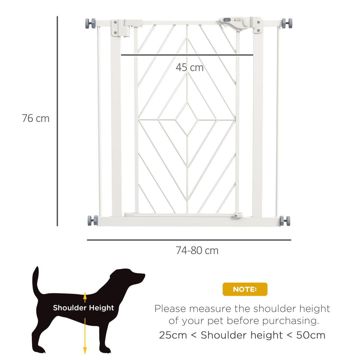 PawHut Adjustable Pressure Fit Safety Gate, Auto Close, 74-80cm