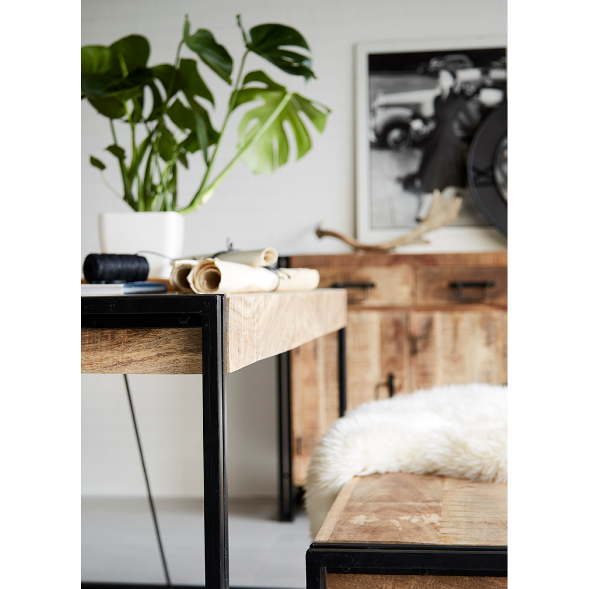 Cosmo Industrial Metal & Wood Dining Table - Medium