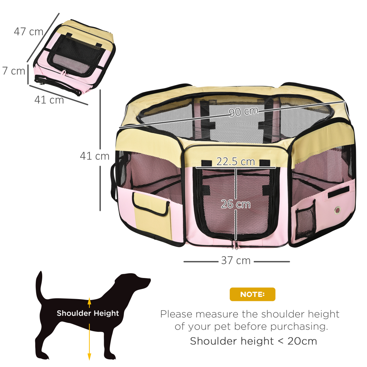 Portable Soft-Sided Fabric Pet Playpen with Mesh Panels, Waterproof Floor, Detachable Cover, and Carrying Bag