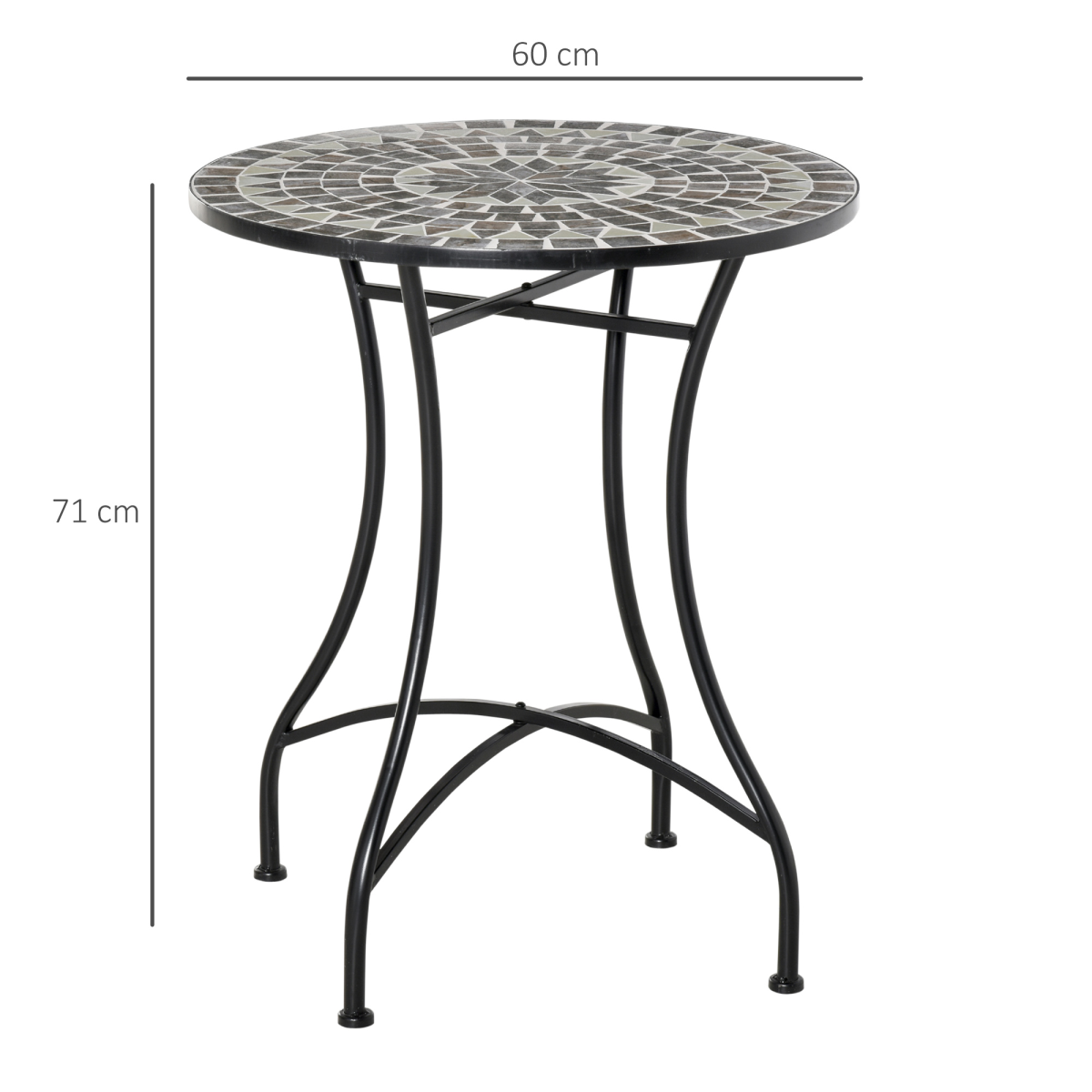 Outsunny Mosaic Side Table for Garden, Patio & Balcony Grey