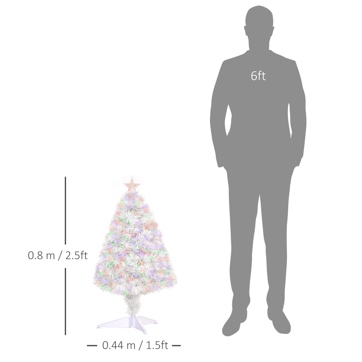 HOMCOM 2.5FT Prelit Artificial Tabletop Christmas Tree with Fibre Optic Lights, Star Top, 85 Branch Tips, White