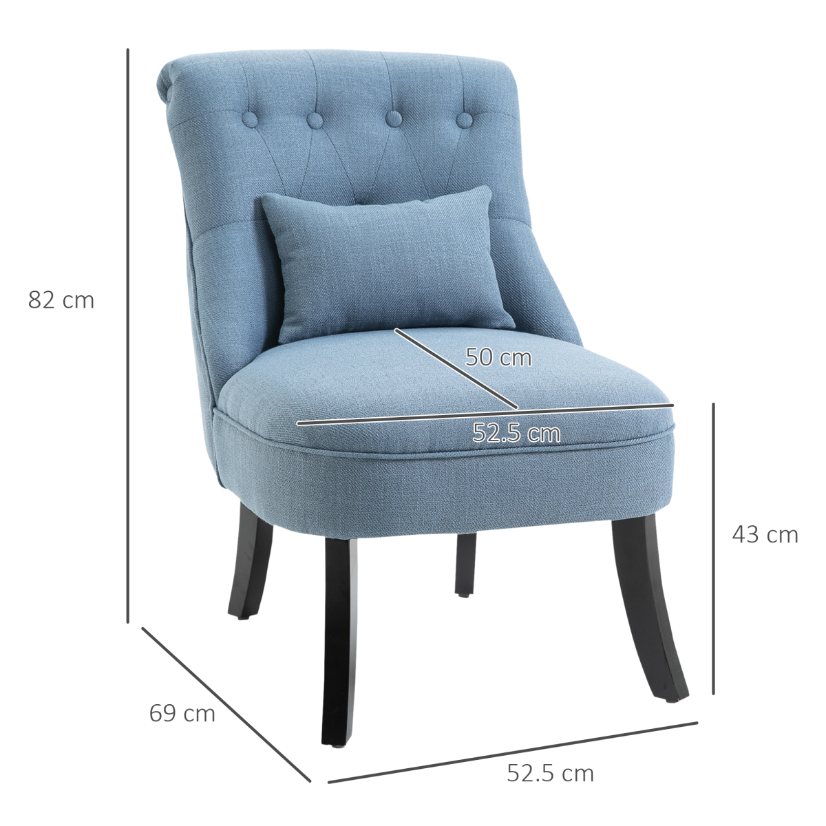 HOMCOM Retro Linen-Look Upholstered Accent Chair with Pillow, Wooden Legs