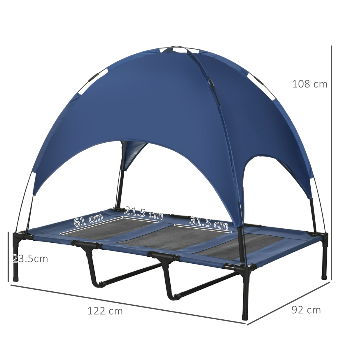 PawHut 122cm Elevated Dog Bed Outdoor Raised Pet Cot with Removable Canopy