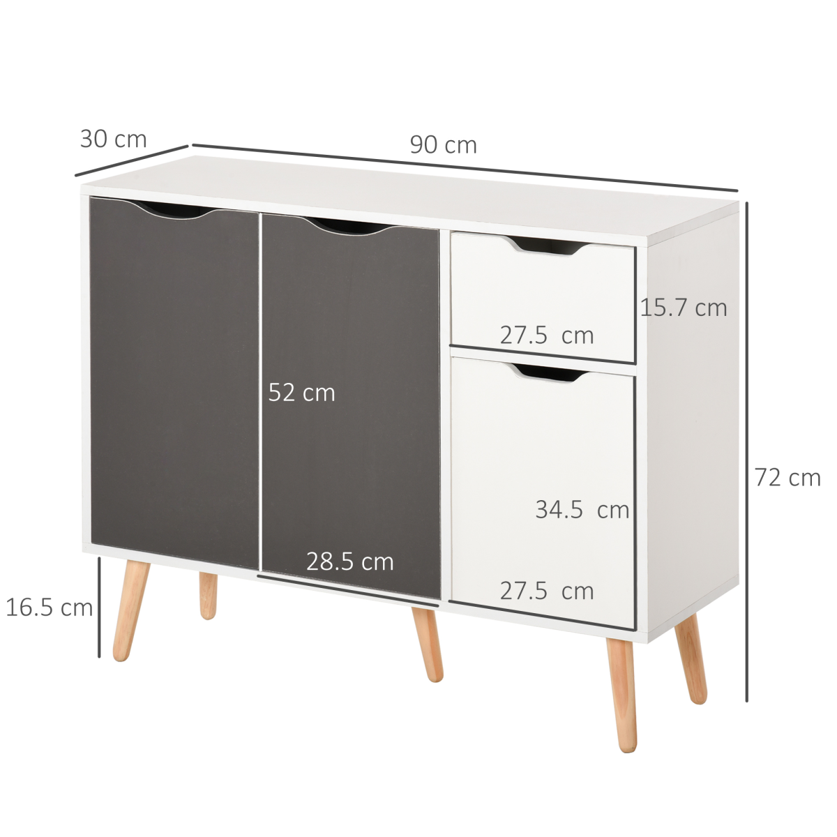 HOMCOM Scandinavian Sideboard Cabinet with Drawer, 4 Doors