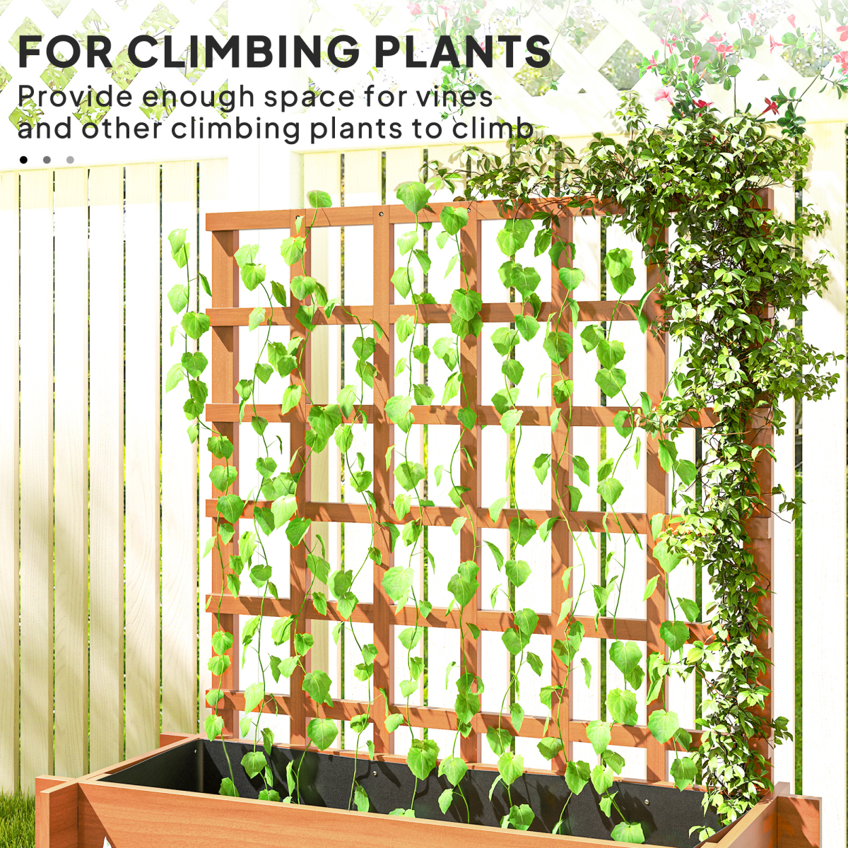 Outsunny Fir Wood Climbing Plant Trellis with 3 Planters, Brown