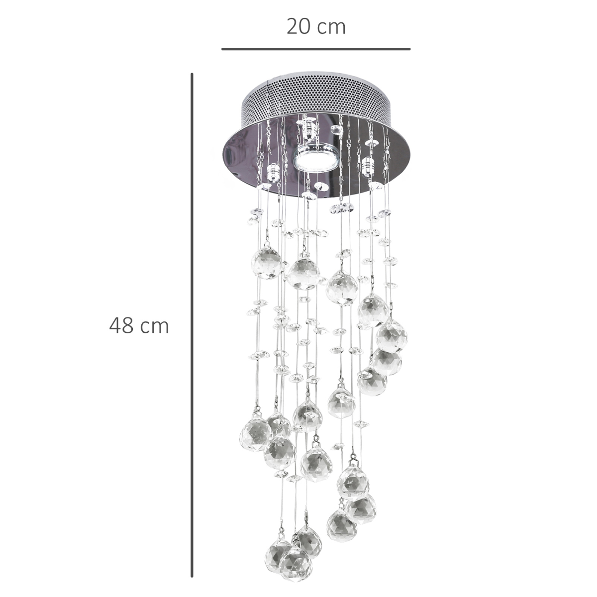 HOMCOM Crystal Chandelier Spiral Rain Drop Silver Crystal Metal with 20 K9 Crystal Glass Ball Droplets, GU10 1 x 50W Bulb Required