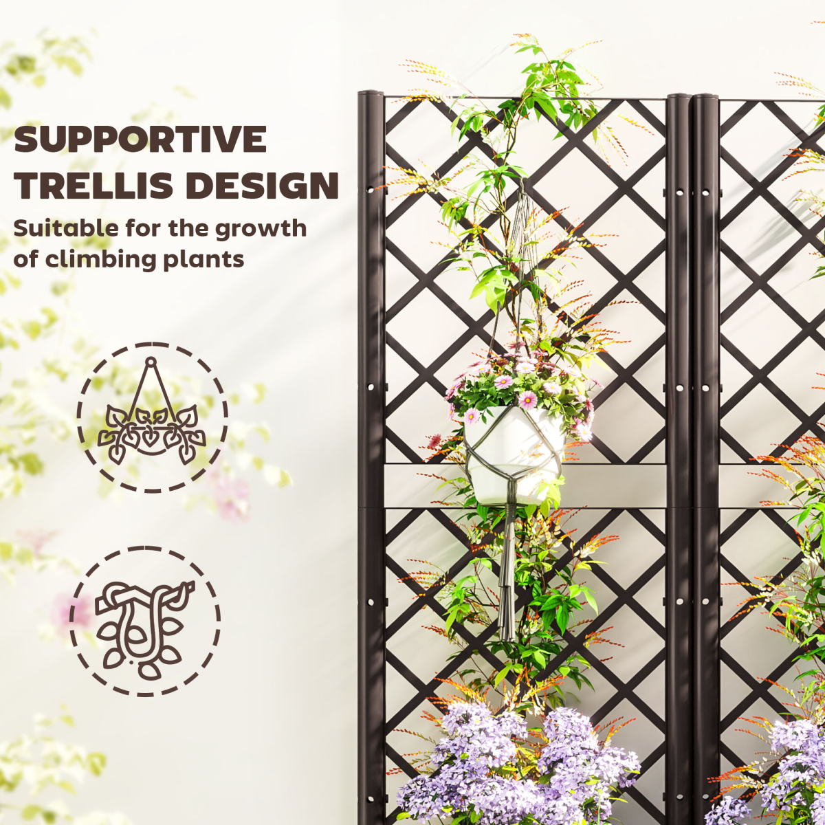 Outsunny Plastic Planter Box with Trellis and Drain Plugs