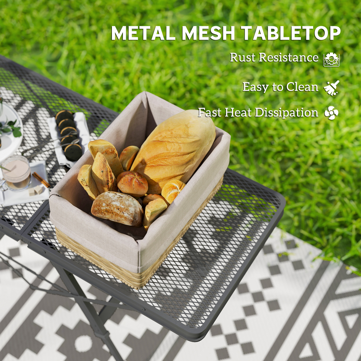 Outsunny Folding Camping Table with Adjustable Heights, Mesh Top