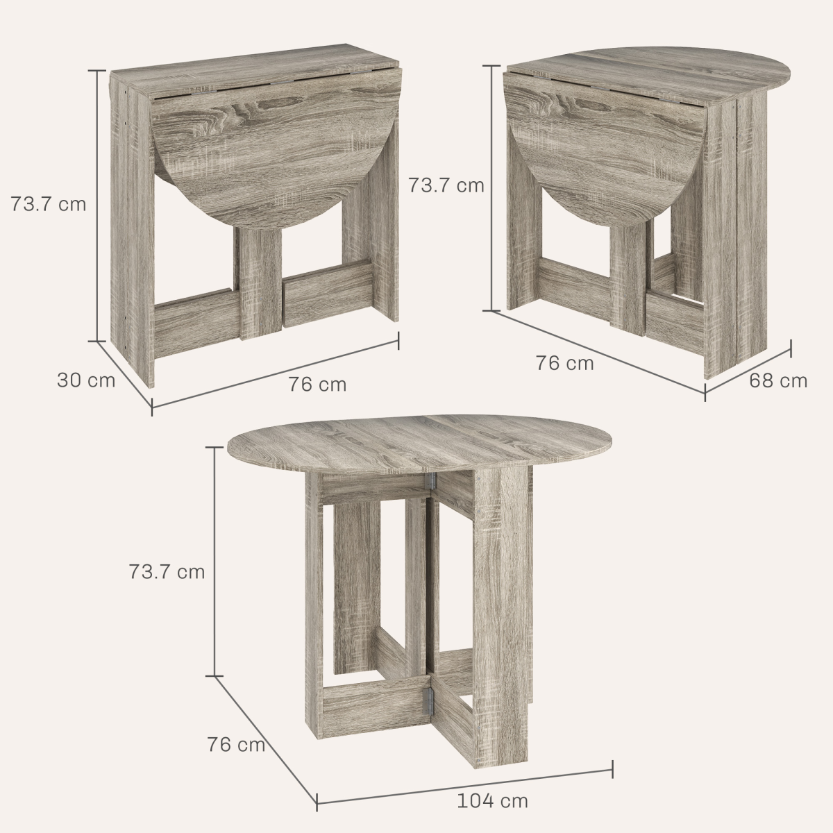 HOMCOM Grey Drop Leaf Folding Dining Table for Kitchen