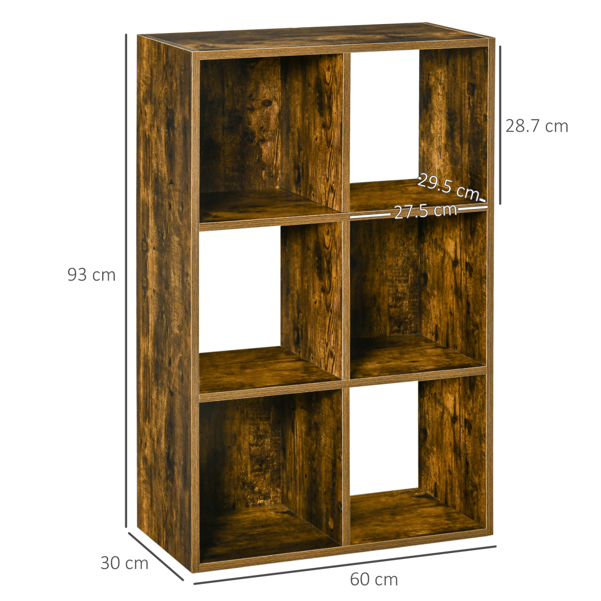Industrial Style 3-Tier Storage Shelf Bookcase, Rustic Brown