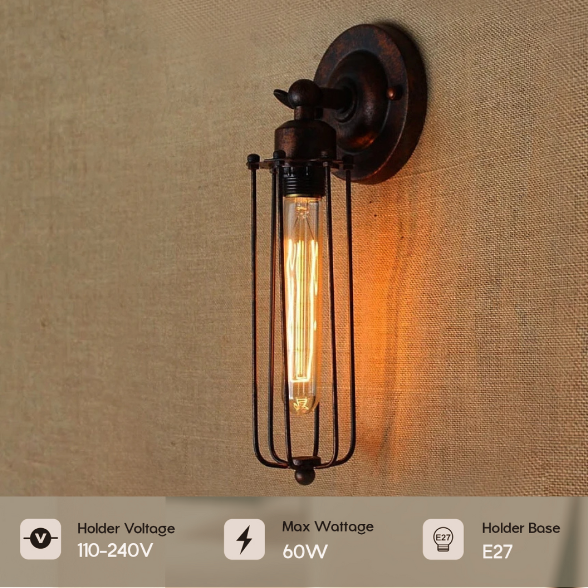Black Industrial Adjustable Long Cage Metal Wall Light E27
