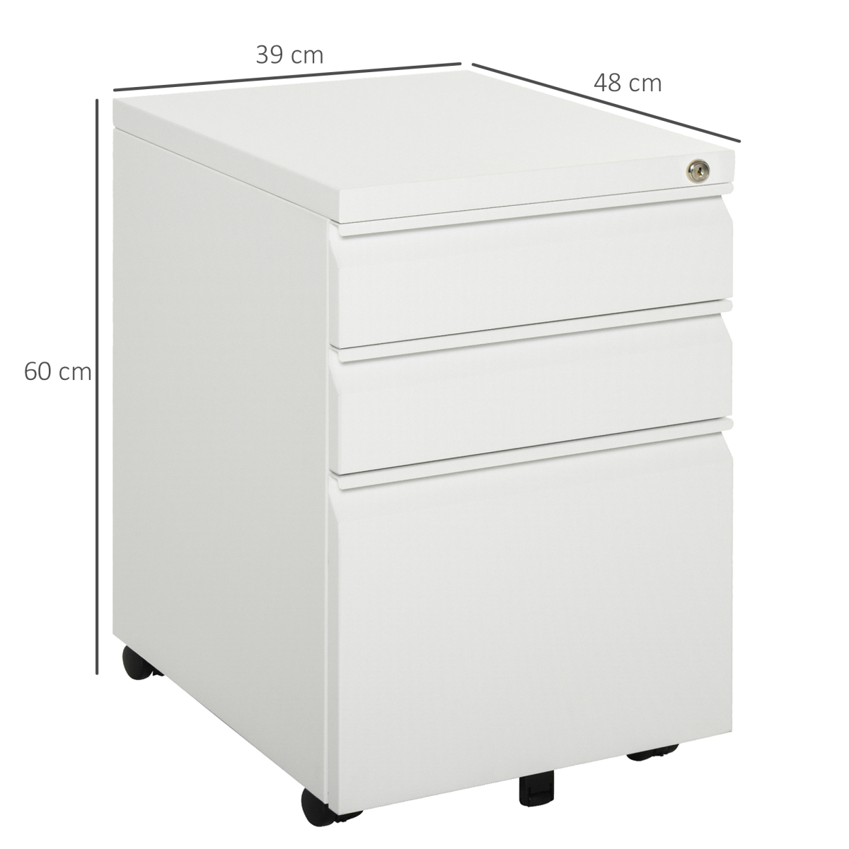 Mobile Lockable Steel Vertical File Cabinet with 3 Drawers and 5 Wheels
