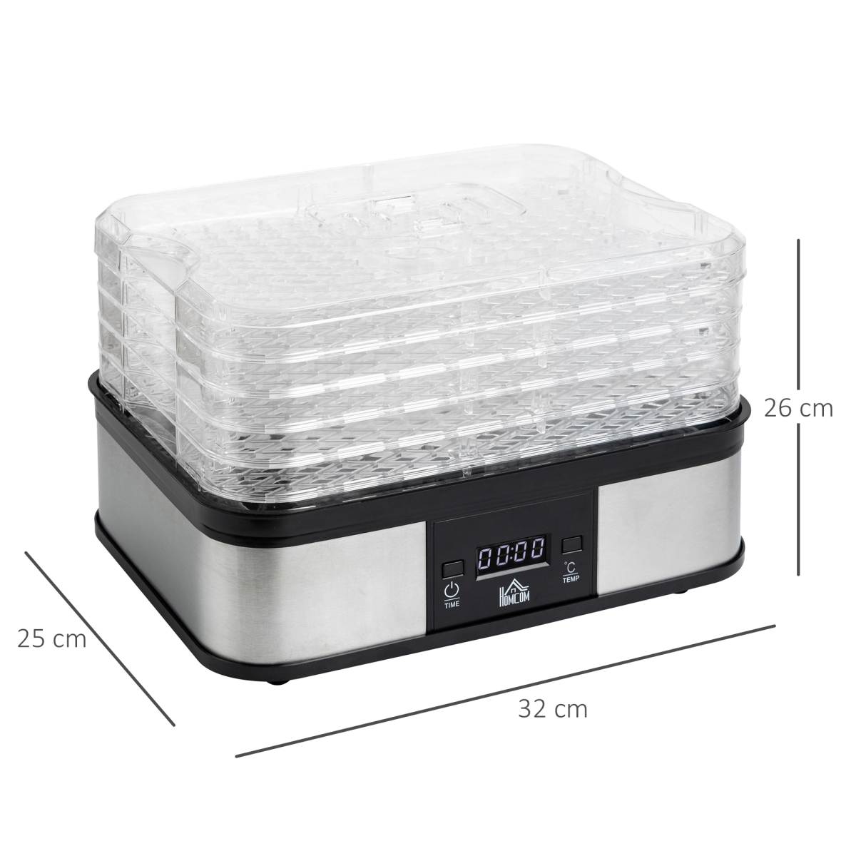 HOMCOM 5-Tier Stainless Steel Food Dehydrator, 245W, LCD Timer