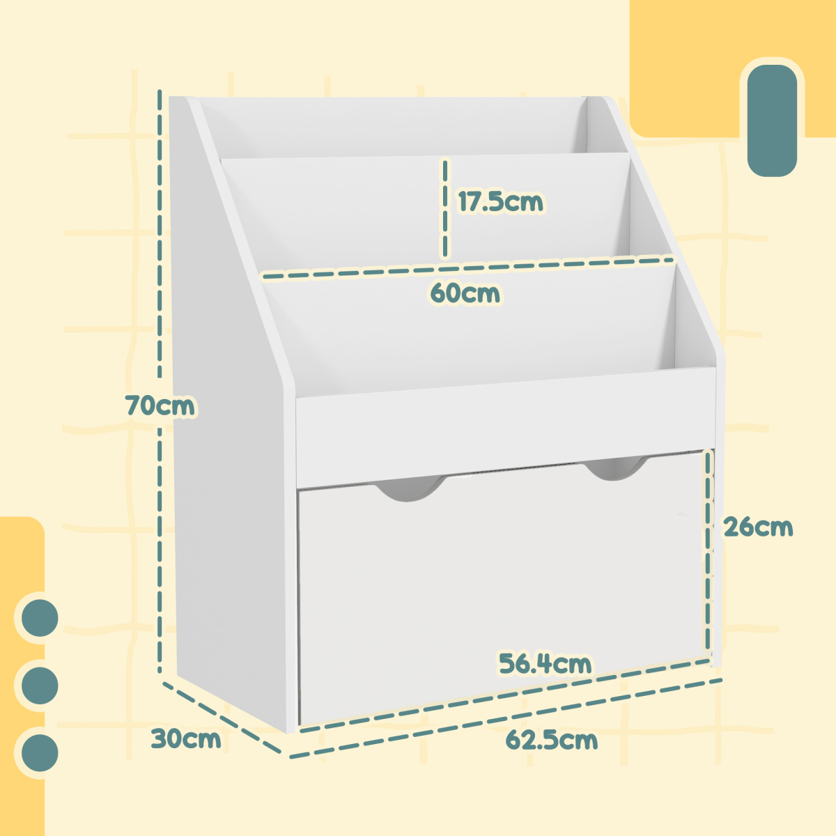 AIYAPLAY Kids Bookcase with 3-Tier Shelves and Drawer, White