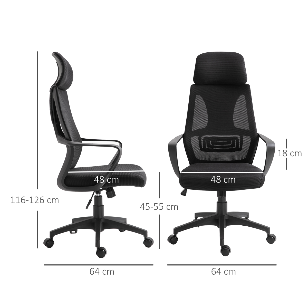 Mesh Back Office Chair with Adjustable Height and Padded Headrest Black