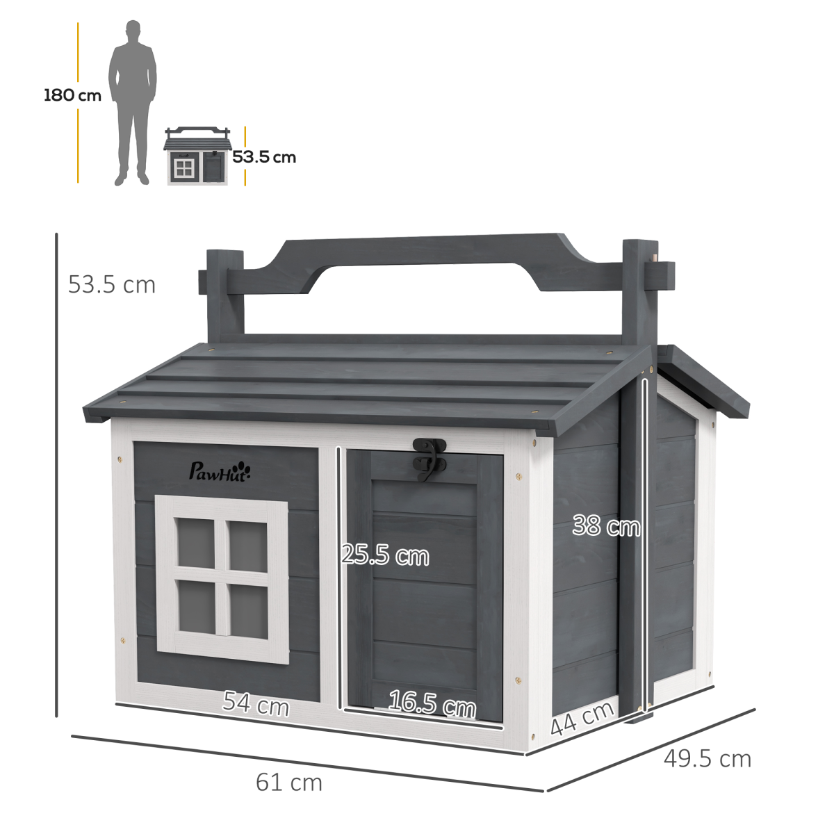 PawHut Indoor Outdoor Rabbit Hutch with Openable Roof - Grey