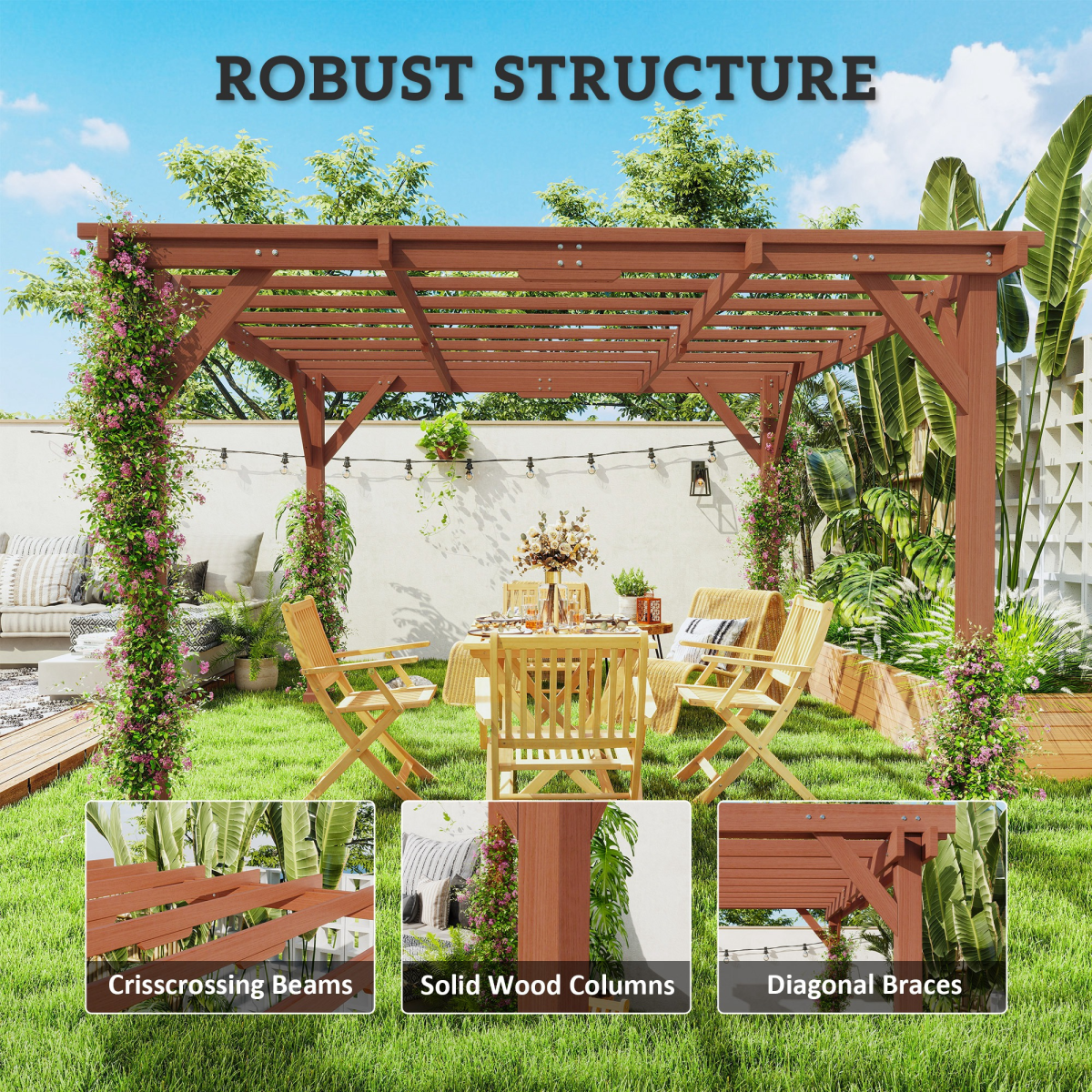 Outsunny 3.3 x 3.3m Brown Fir Wood Pergola Kit