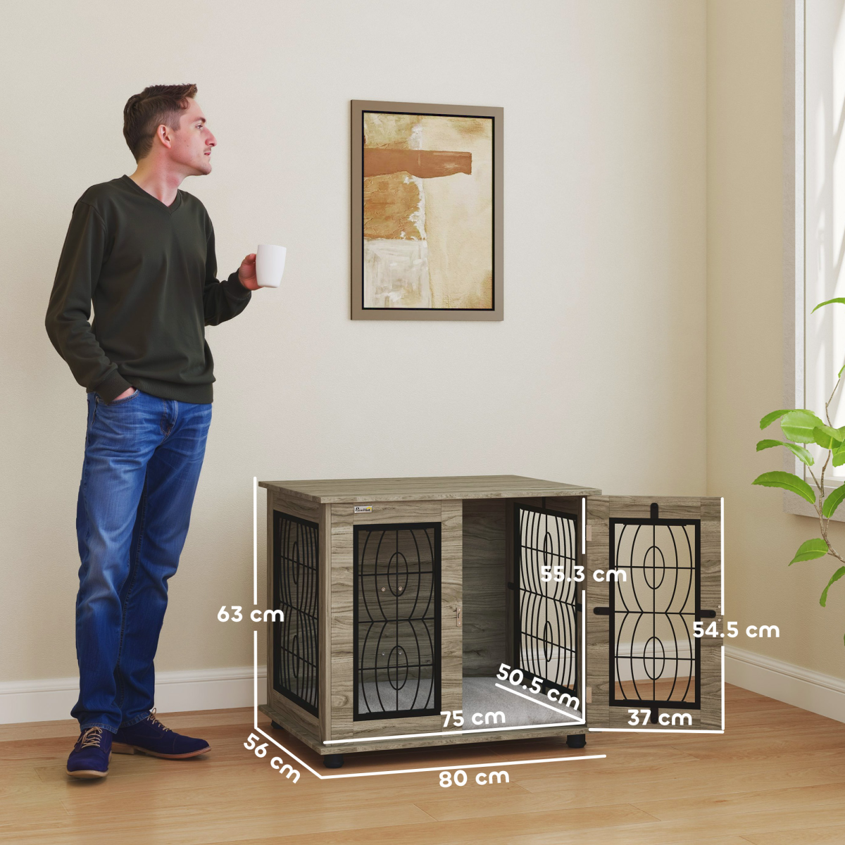 PawHut Dog Crate Furniture End Table for Medium Dogs with Cushion