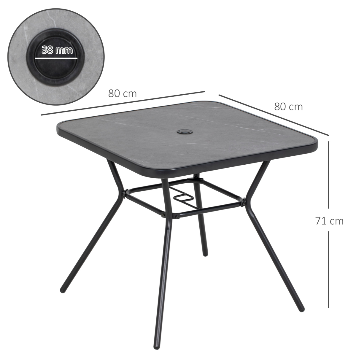Outsunny Faux-Marbled Patio Table with 42mm Umbrella Hole Steel Frame 80 x 80 cm