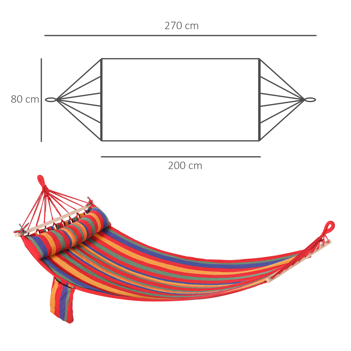 Outsunny Portable Polyester-Cotton Hammock with Headrest, Side Pocket, Hardwood Spreader Bar