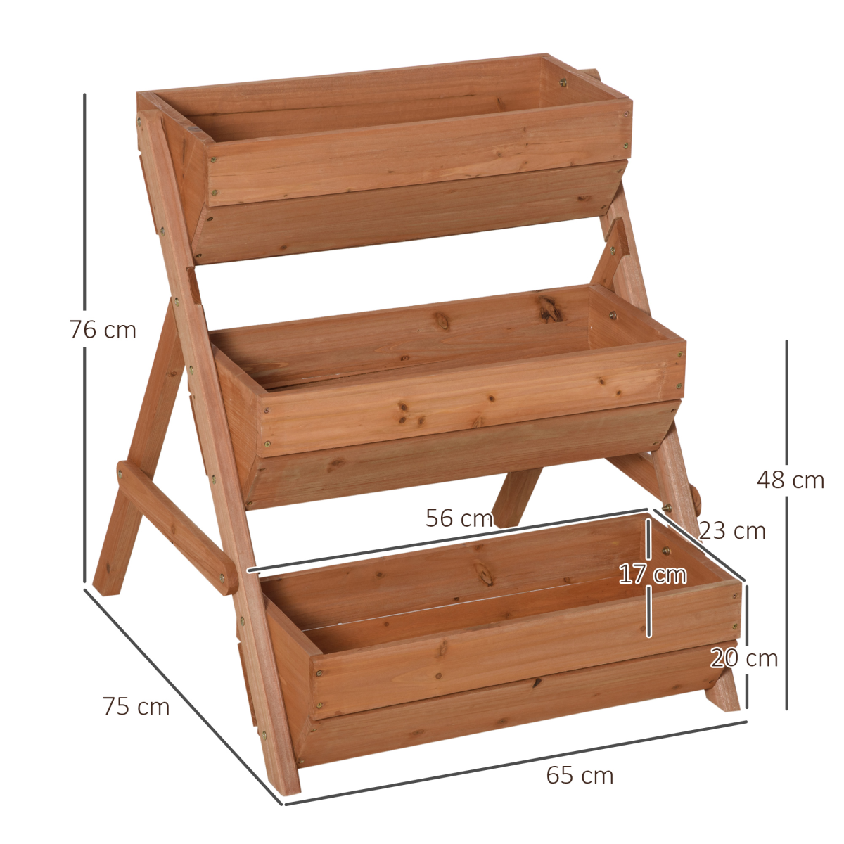 Outsunny 3-Tier Raised Wooden Garden Bed Planter Box, Brown Fir Wood