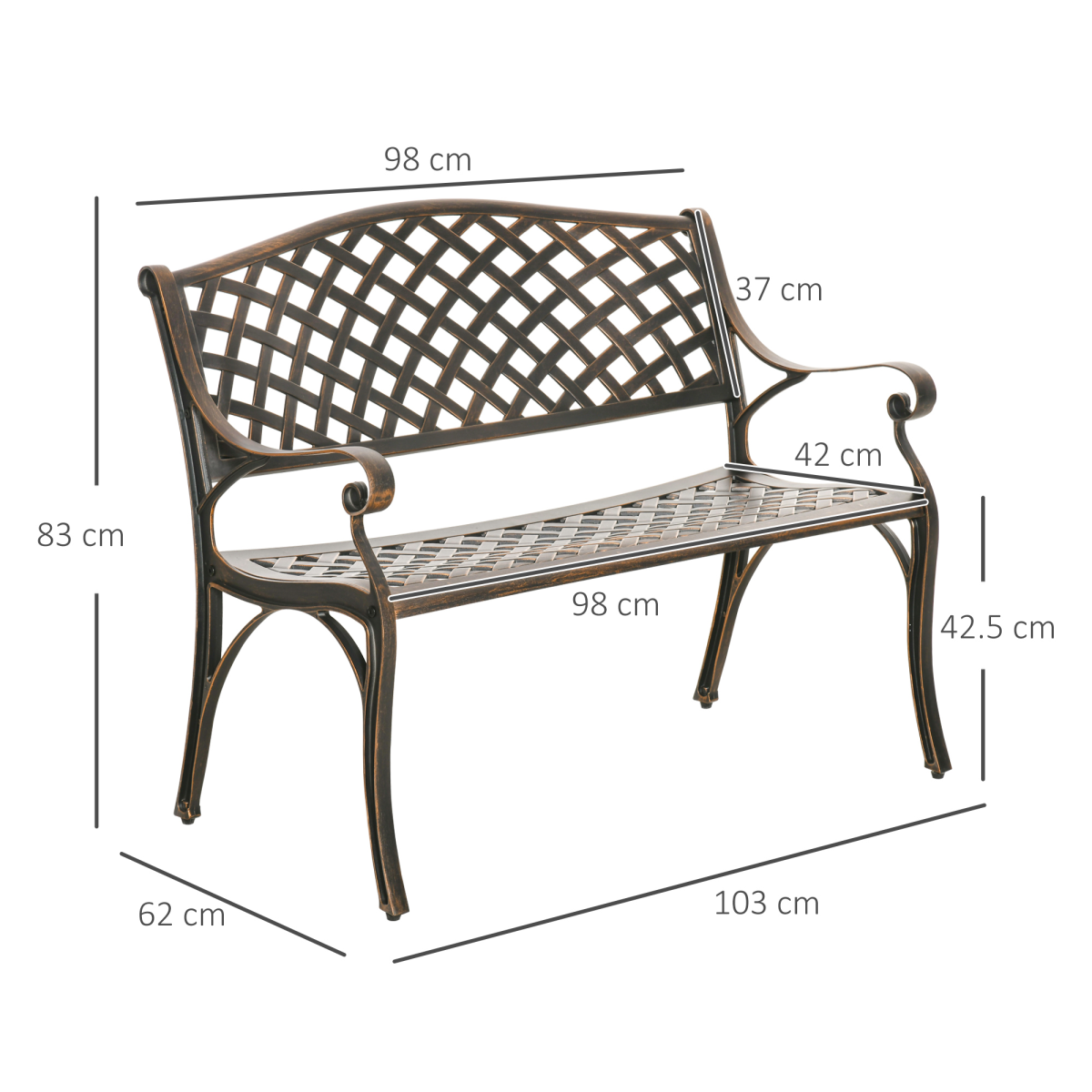 Outsunny Cast Aluminium 2 Seater Outdoor Bench, Bronze