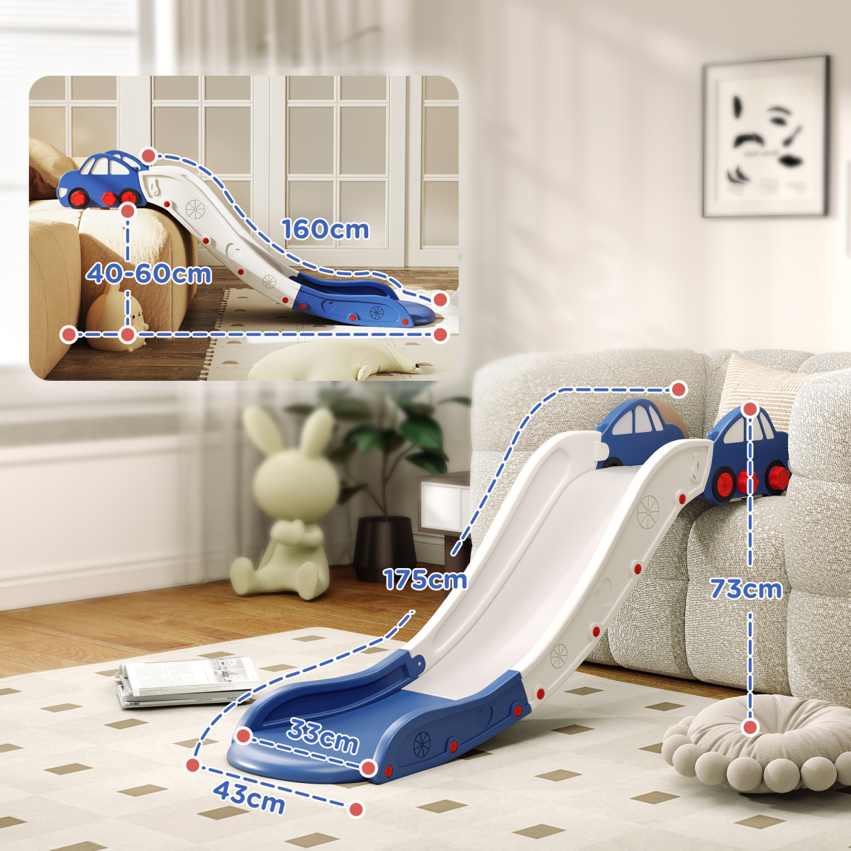 AIYAPLAY Kids Couch & Bed Slide, Blue, Easy Assembly