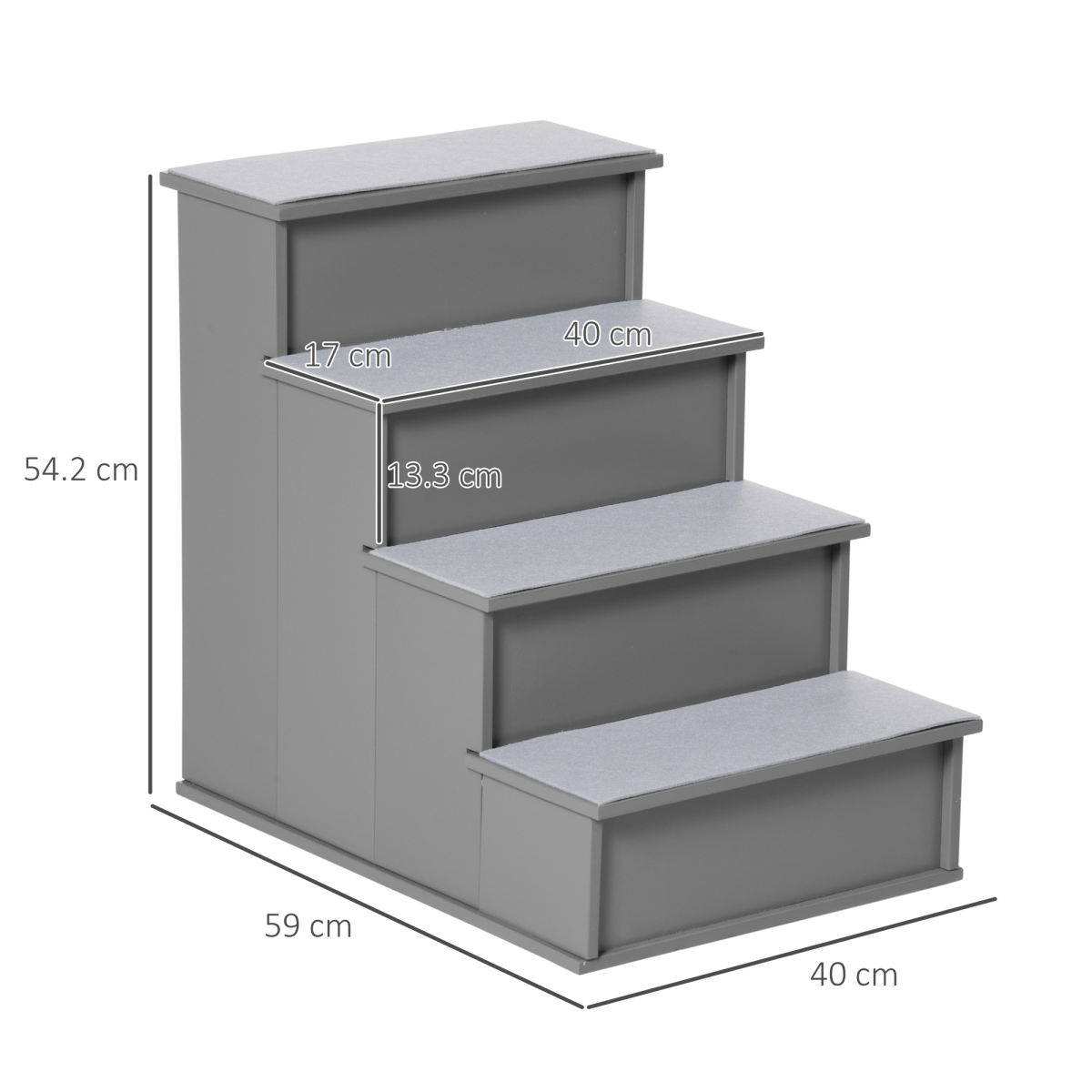 4 Step Wooden Pet Stairs for Dogs and Cats, Grey, for Bed and Couch