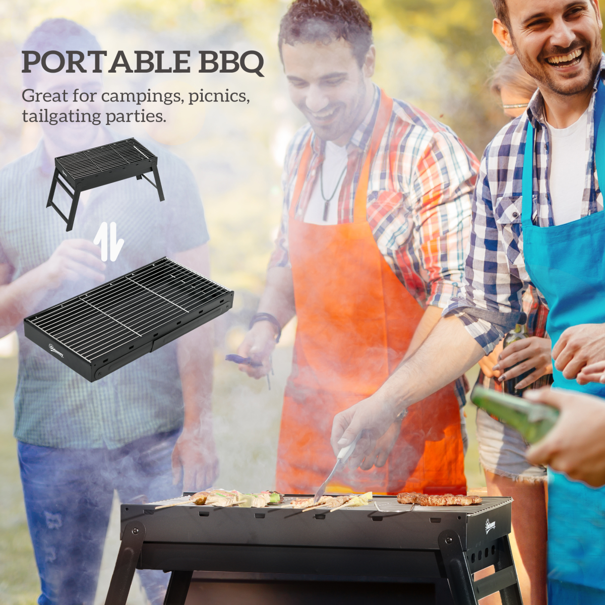 Outsunny Foldable Portable Charcoal Grill with Pull-Out Charcoal Basin