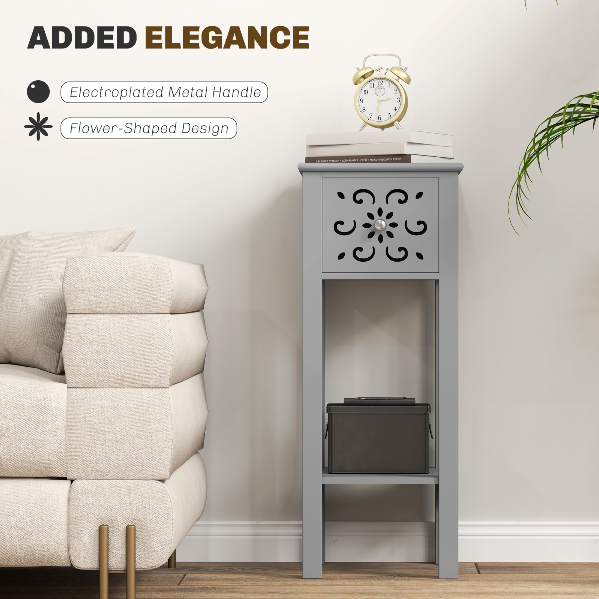 HOMCOM Set of 2 Grey MDF Floral Design Storage Units