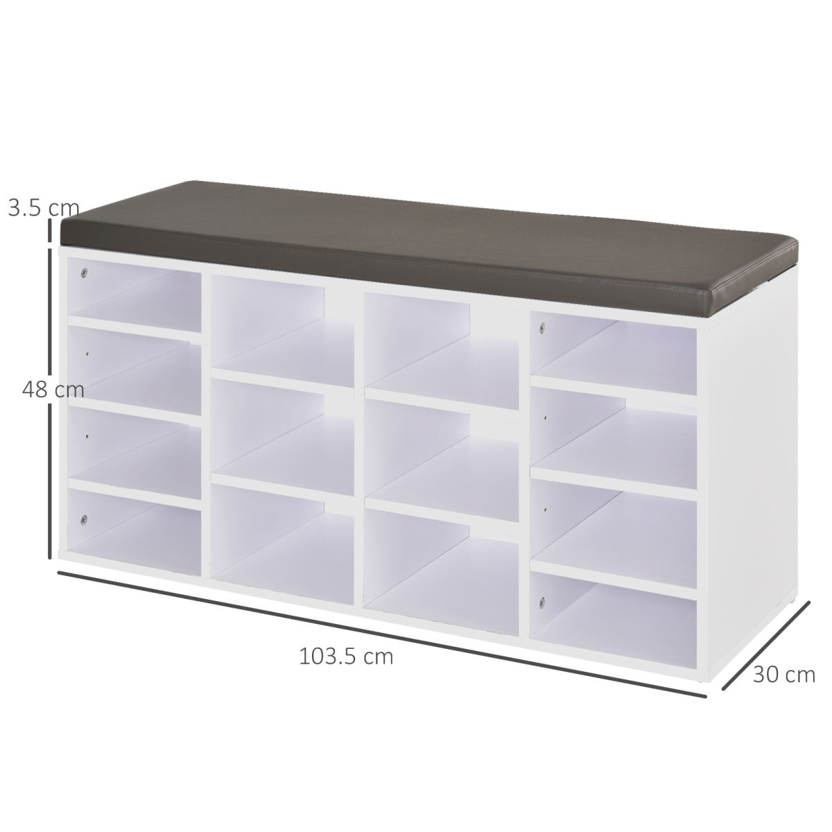 HOMCOM 14-Compartment Shoe Storage Bench with PU Leather Seat, Brown/White