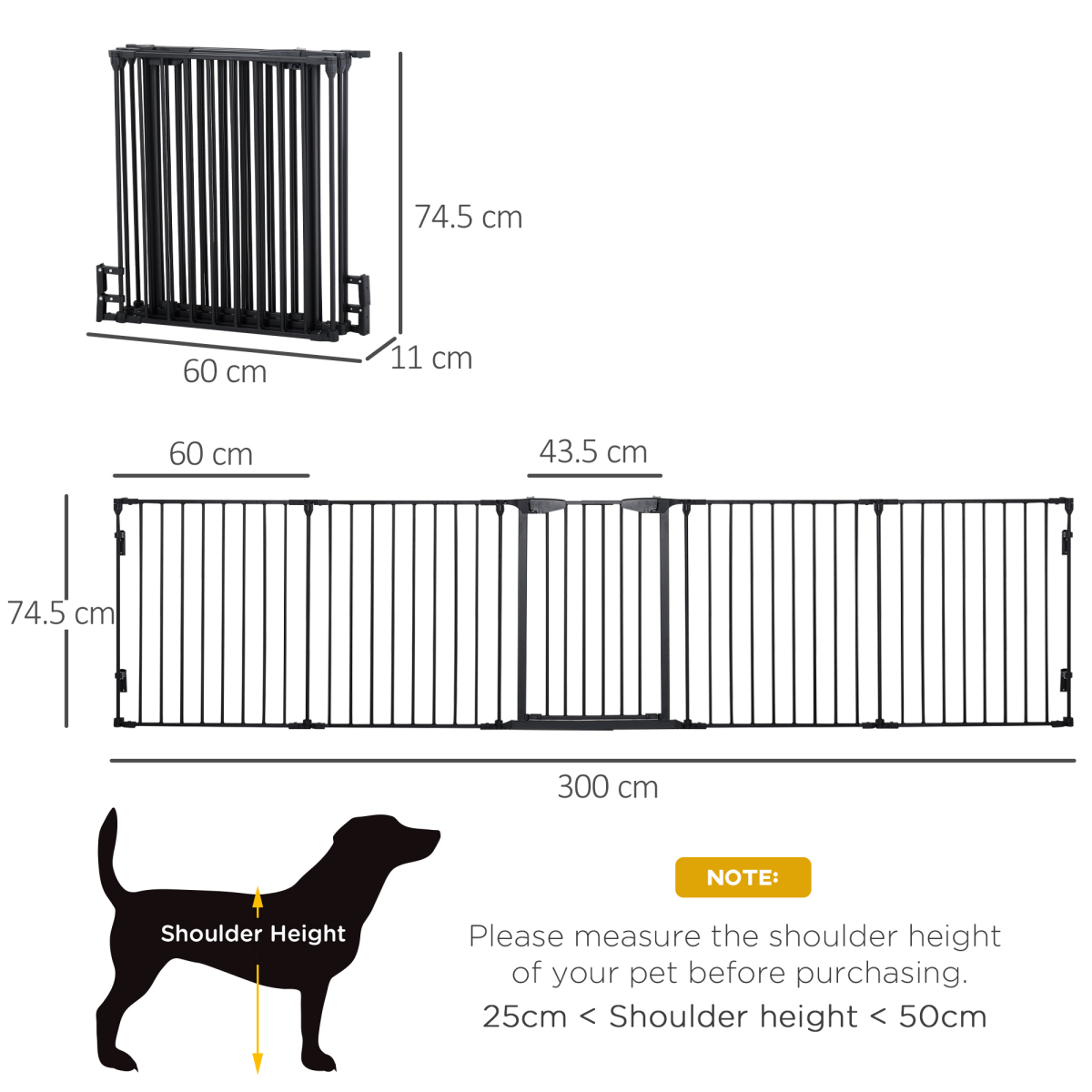 PawHut 5-Panel Dog Playpen and Pet Gate with Walk-Through Door, Freestanding or Wall-Mounted, Black