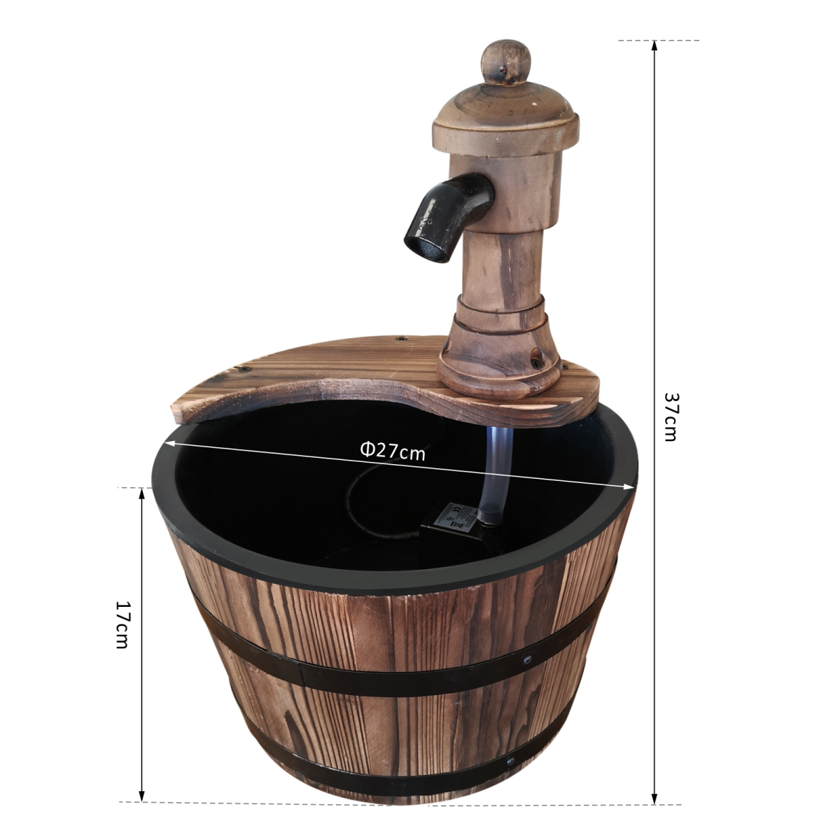 Outsunny Rustic Wooden Barrel Water Fountain with Electric Pump, Garden Planter and Ornament