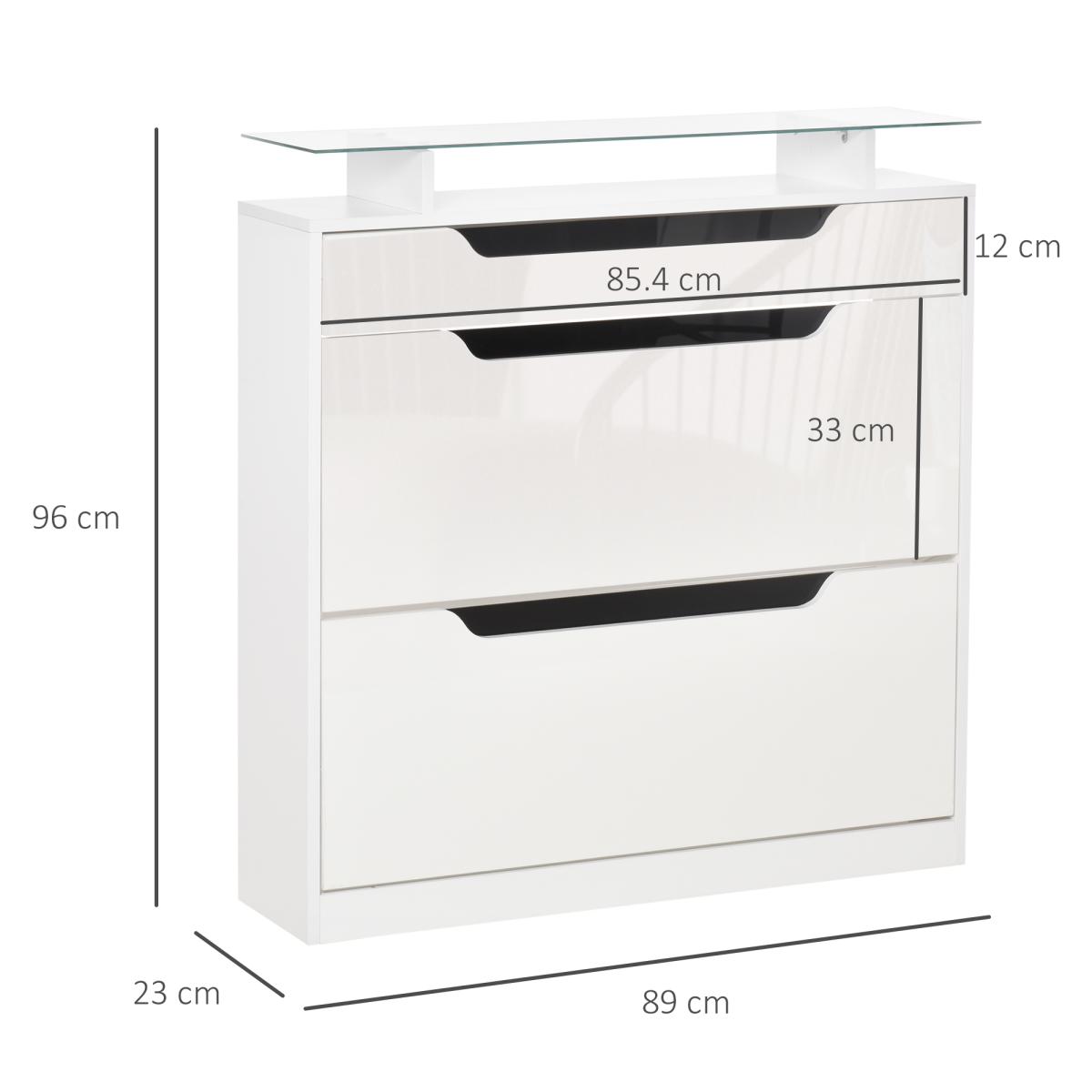 HOMCOM Shoe Cabinet with 2 Flip Doors, Drawer & Glass Top, White