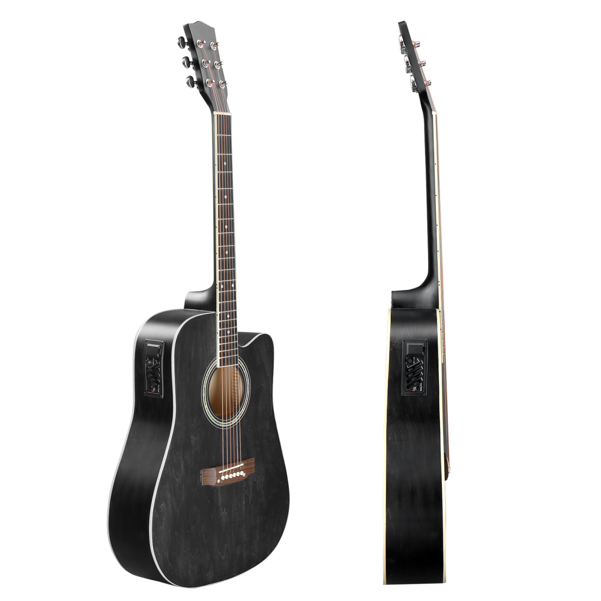 【】KMA101 41In Basswood Panel Matte Edging Folk Guitar with 10W Amplifier Bag Tuner and other Accessories Black