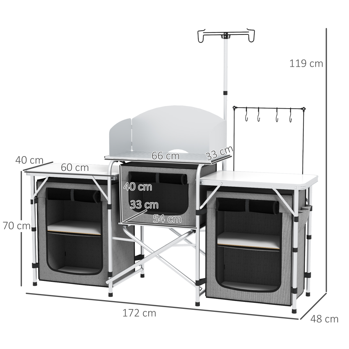 Outsunny Folding Camping Kitchen with Windshield, Lamp Stand & Carry Bag