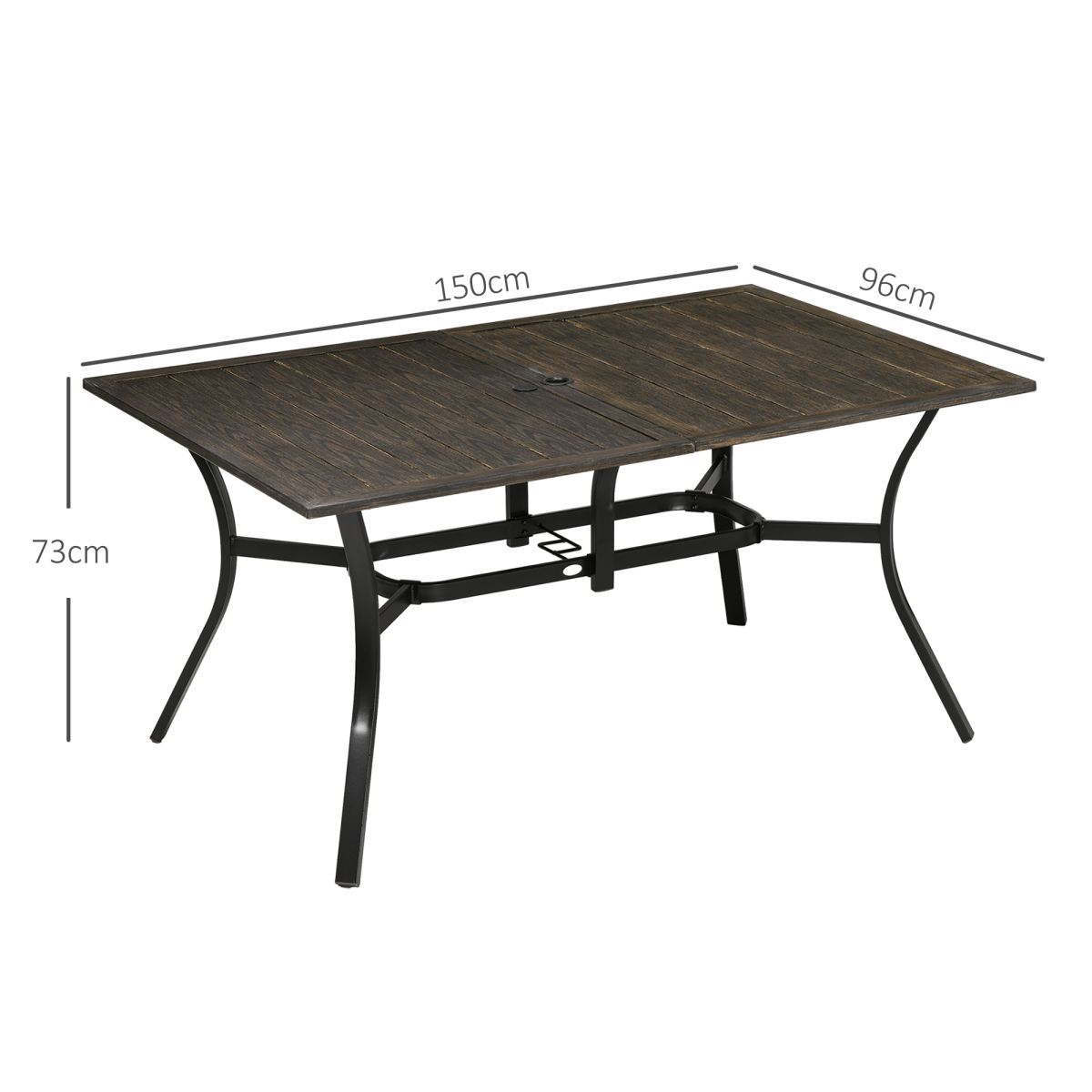 Outsunny 6-Person Garden Table with Parasol Hole, Brown, 150x96x73cm