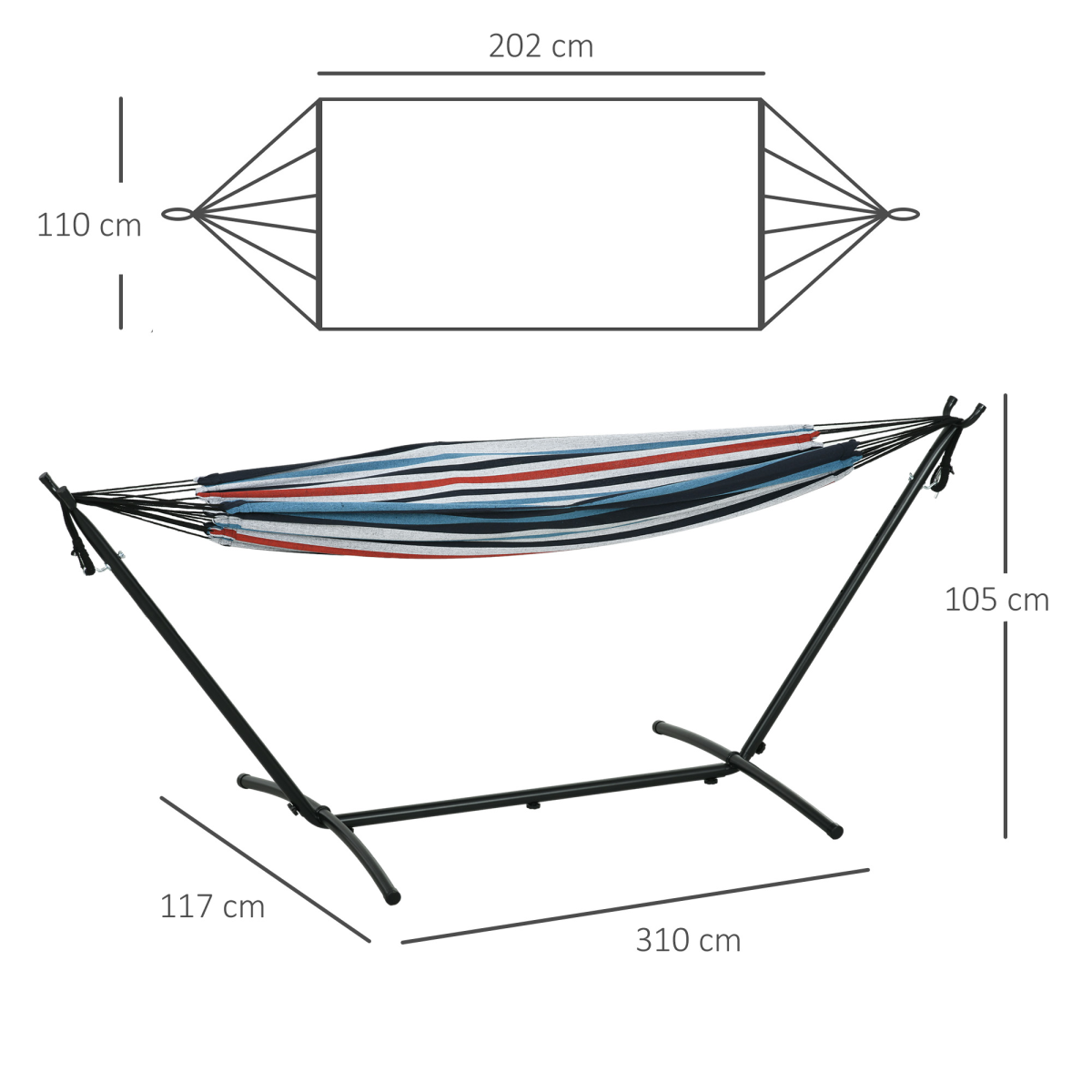 Multicolor Stripe Hammock with Metal Stand, Portable Bag, 120kg