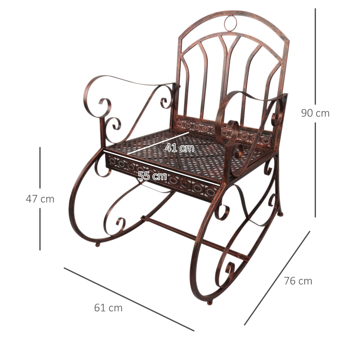 Outsunny Bronze Metal 2-in-1 Outdoor Rocking Chair Bench with Armrests