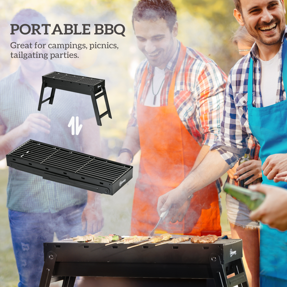 Outsunny Portable Foldable Charcoal Grill with Pull-Out Basin