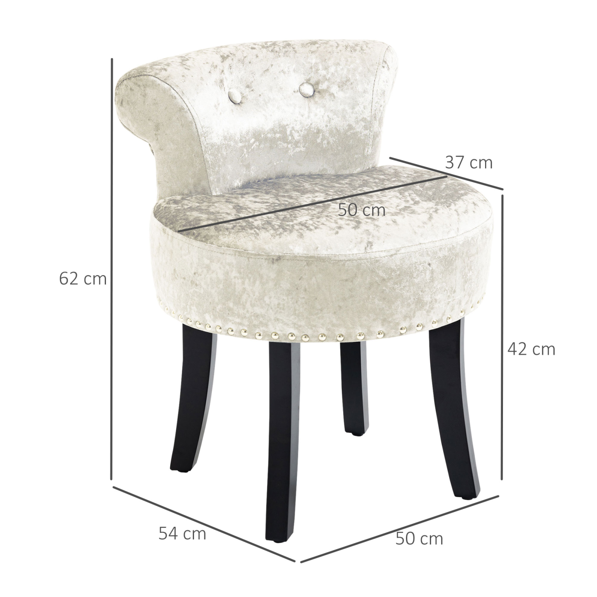 HOMCOM Beige Vanity Stool with Backrest, Rubberwood Legs
