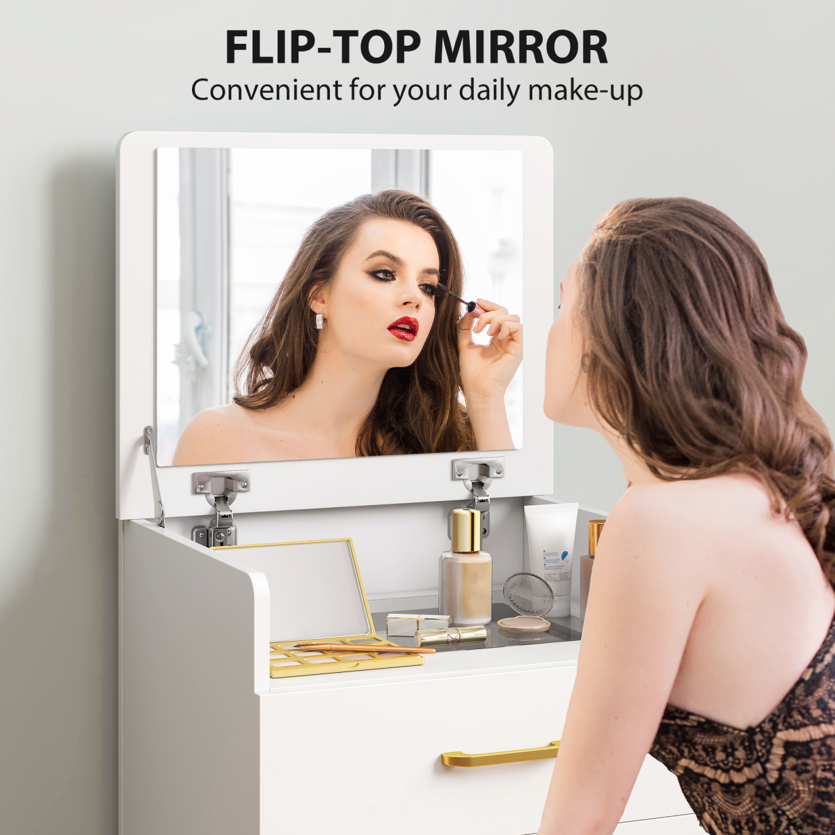 HOMCOM 3-in-1 Dressing Table Vanity Desk with Mirror & Cushioned Stool
