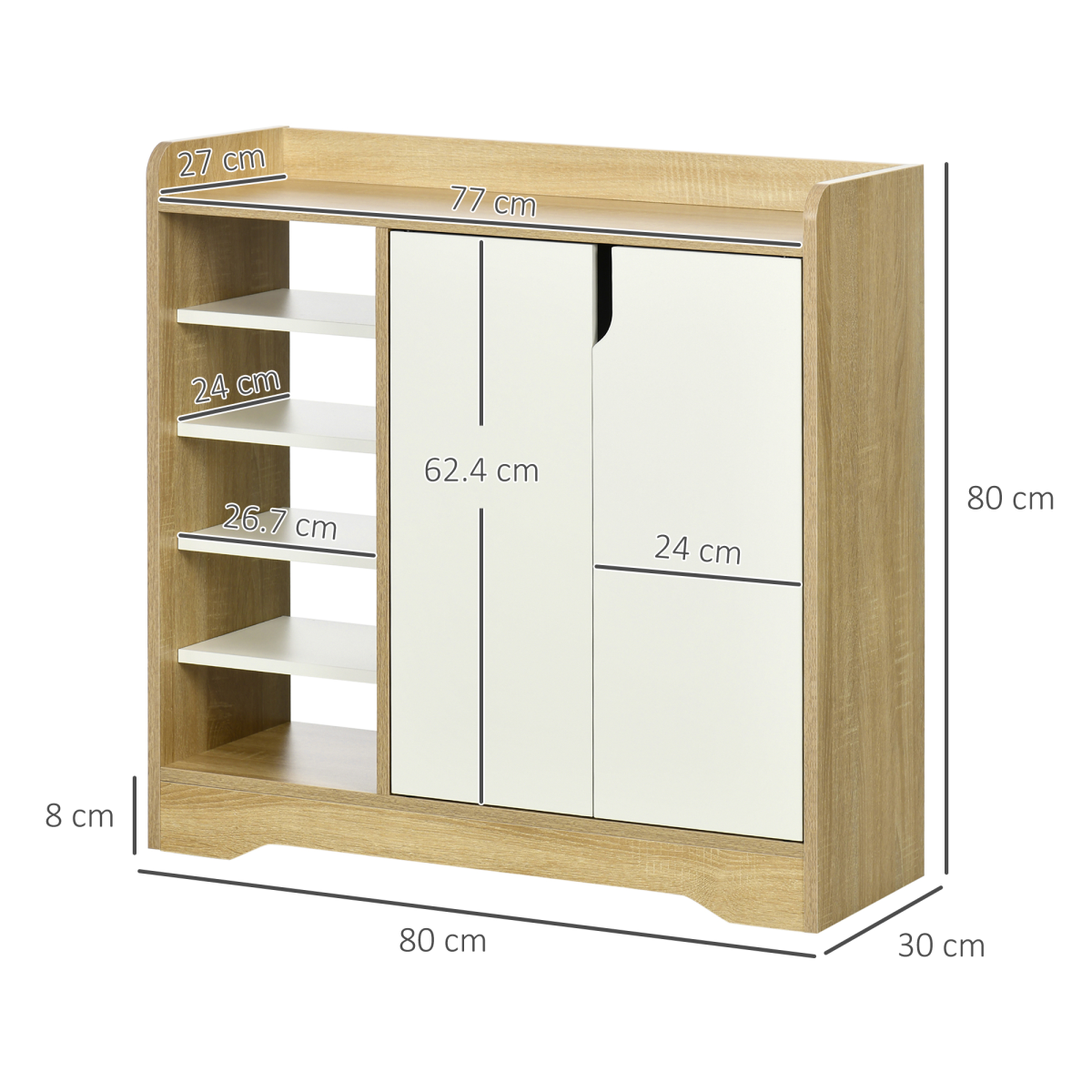HOMCOM Shoe Storage Cabinet with Double Doors and Open Shelves