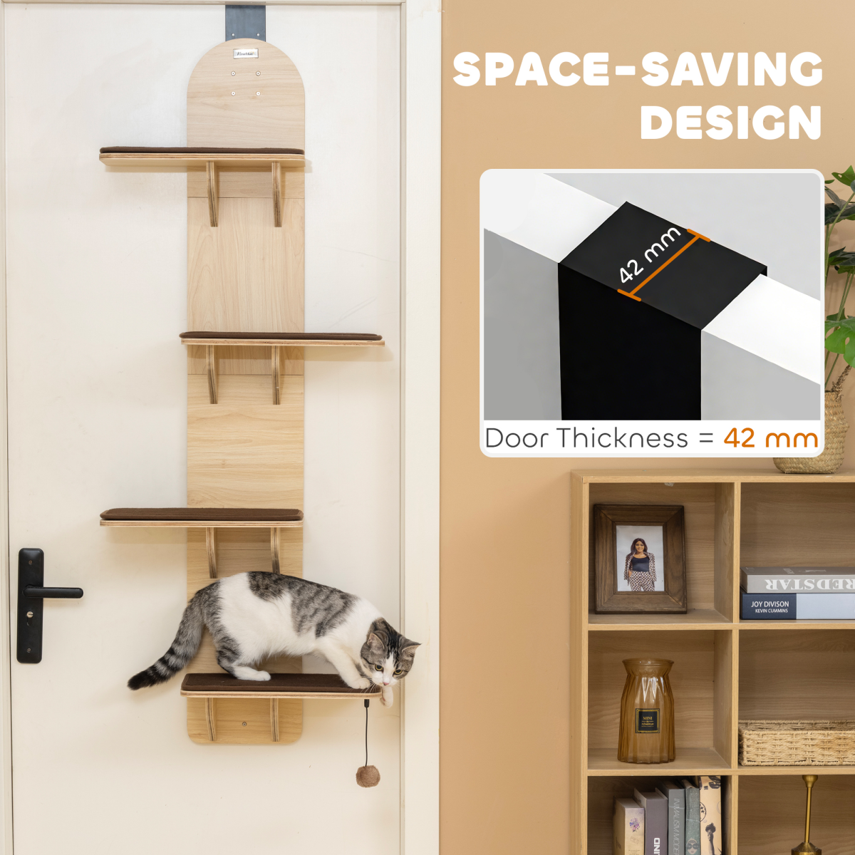 PawHut 4-Level Over-Door Cat Tree with Washable Plush Pads, Toy Ball