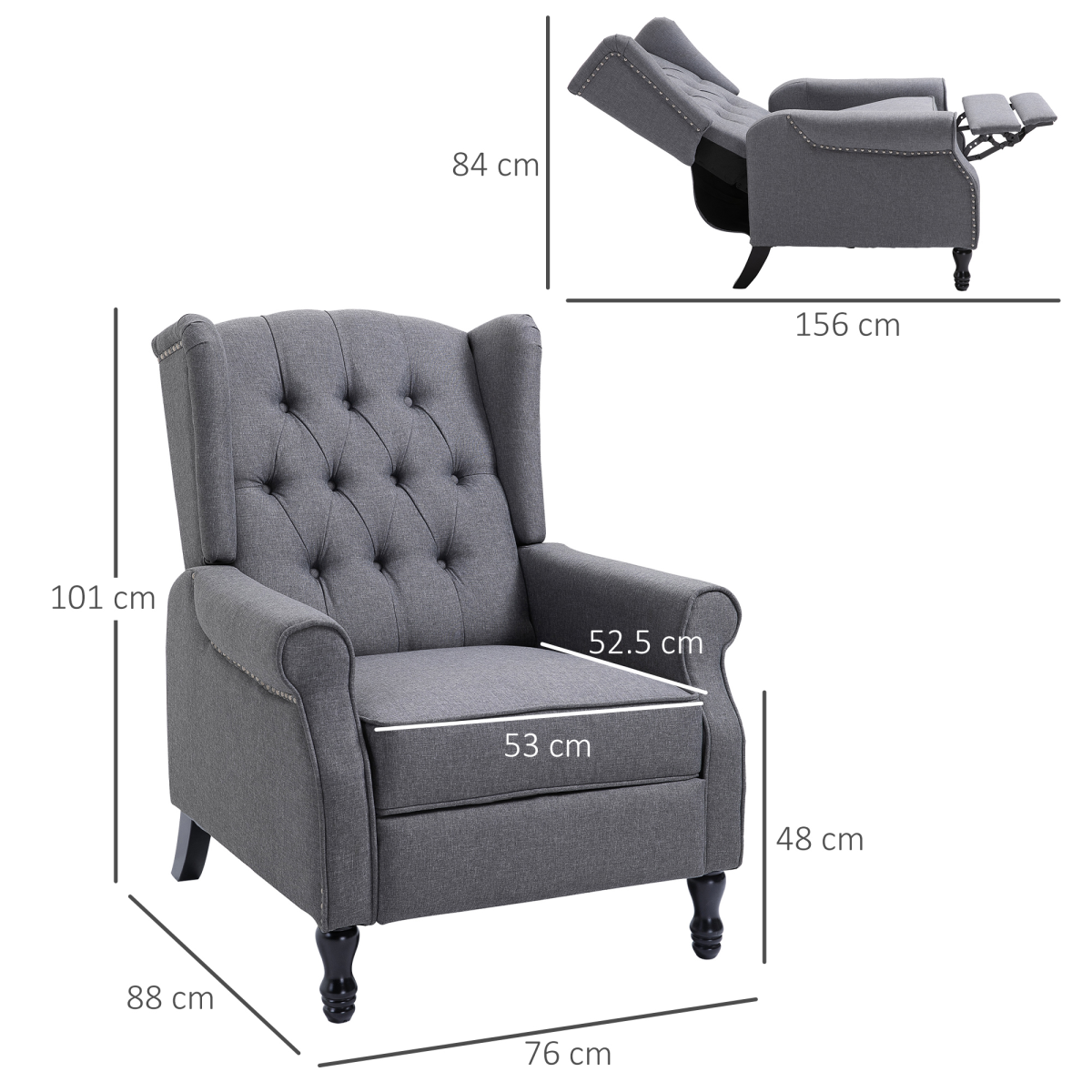 HOMCOM Light Grey Fabric Recliner Armchair with Footrest