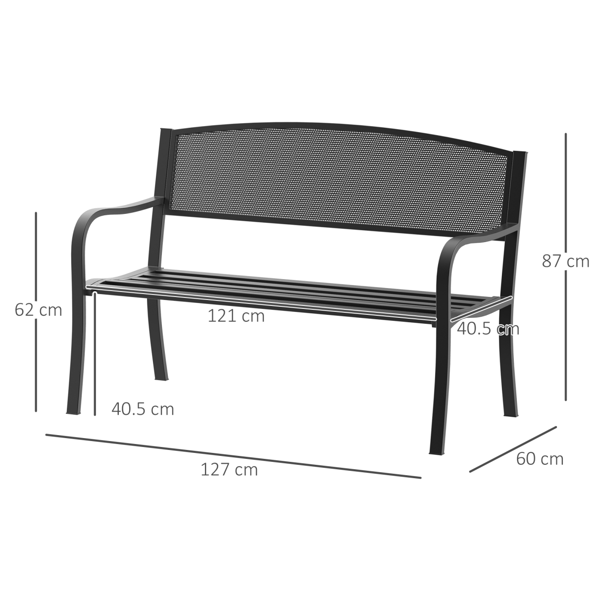 Outsunny 2 Person Steel Garden Bench with Cast Iron Backrest and Seat, 120 cm, Black